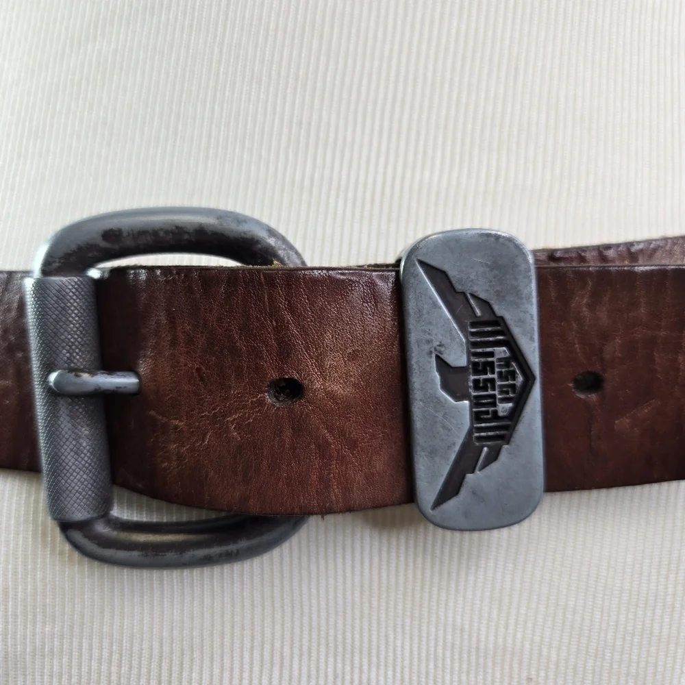 Vtg y2k fossil brown leather grunge mens belt